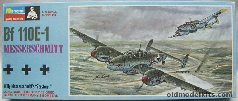 Monogram 1/72 Messerschmitt Bf-110E-1 - Blue Box Issue (Bf110E1), PA162-100 plastic model kit